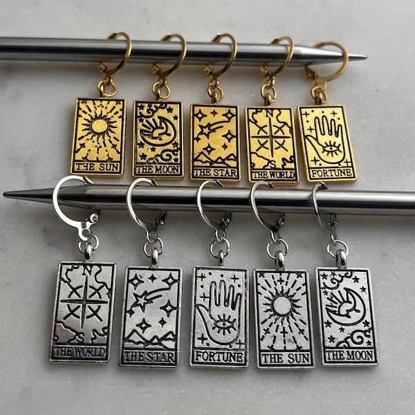 Marcadores de puntos de cartas del Tarot para tejer y crochet/ Fijos o extraíbles/ Juego de 5