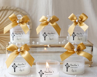 Personalized Baptism Candle Favor: Scented Rose Candle, Christening Gift
