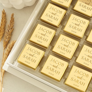 Spiegel GoldPlexiglas Schokoladenbevorzugungen, Hochzeit Gefälligkeiten für Gäste, Verlobungsschokolade, Madeleine individuelle Schokolade