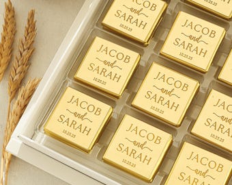 Mirror Gold Plexiglass Chocolate Favors, Wedding Favors For Guests, Engagement Chocolate, Madeleine Customized Chocolate