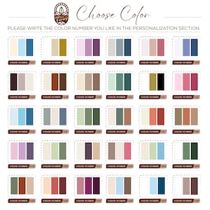 May include: A color chart with 30 color palettes, each labeled with a color number. The text "Choose Color" is at the top, with instructions to write the color number in the personalization section.