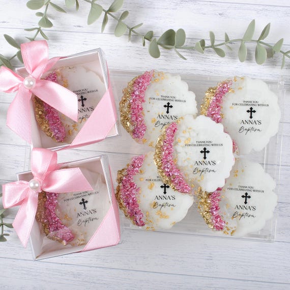 Custom Baptism Favors, Golden Baptism Epoxy Magnet Favor for Boy