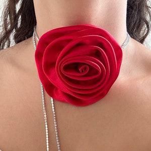 Creamy White Flower Choker, Satin Rose Choker, Necklace