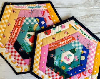 Food Themed Quilted Hot Pad Hexagon Trivet Hexagon Unique Kitchen Decor