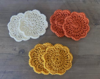 Handmade Crochet Coaster Set (6) - Harvest Theme | Rustic Fall Decor