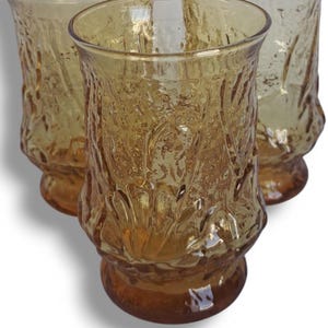 Set of four vintage Anchor Hocking Amber Rainflower glasses