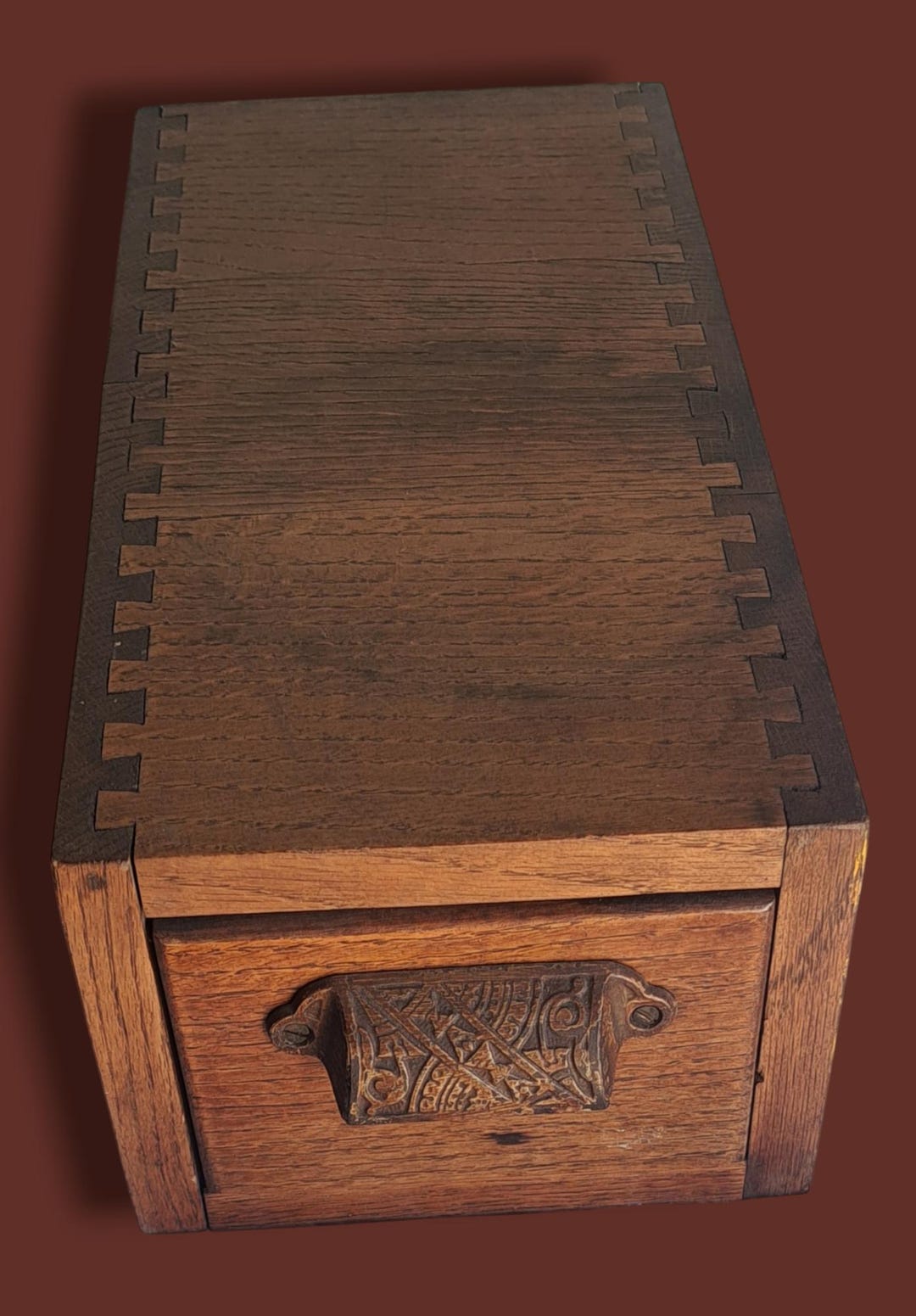 Globe Card Catalog Box, Vintage Oak Quarter Sawn Storage or Jewelry Box