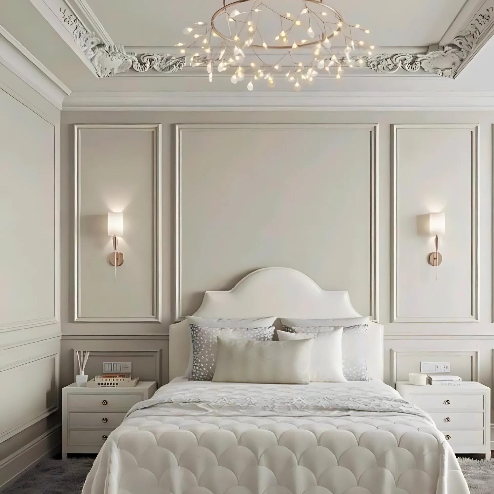 Pre-cut Primed Wainscoting Kit: Easy DIY Bedroom Wall Paneling Molding ...