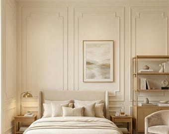 Crème en marineblauwe muurlijst: minimalistisch doe-het-zelf accentmuurdecoratie