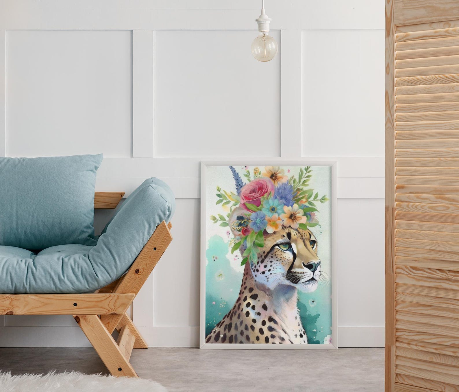 Cheetah, Watercolor, Flower Crown, Wall Art, Maximalist, Animal Print ...