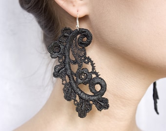 Lace earrings - FERN - Vintage lace statement earrings botanical organic scroll shaped