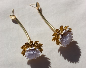 Boucles d'oreilles en dentelle floral -CYNARA- Dentelle de fleur chardon lilas bijoux cadeau de fleuriste lavande