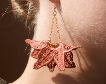 Vintage lace statement earrings - STARFISH - dangling light weight flower or sea star earrings in hand dyed colors