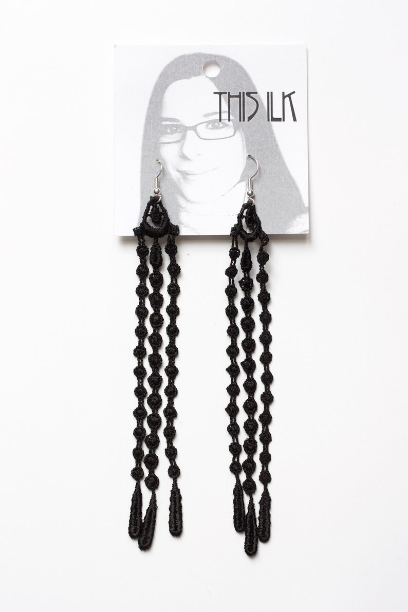 Black Lace Earrings SEAGRASS Tassel Statement Earrings Etsy