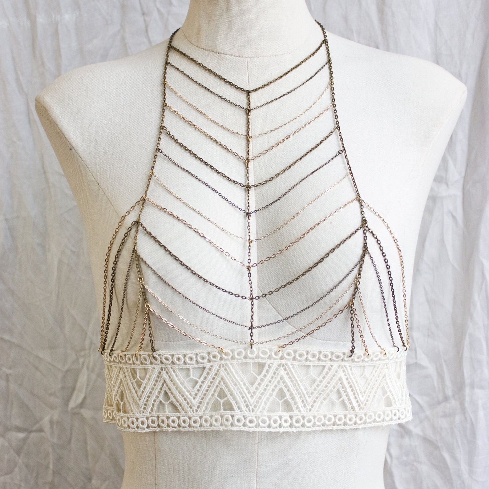 Body Harness Jewelry BELICOSA INCA Ivory Lace With Gold Etsy