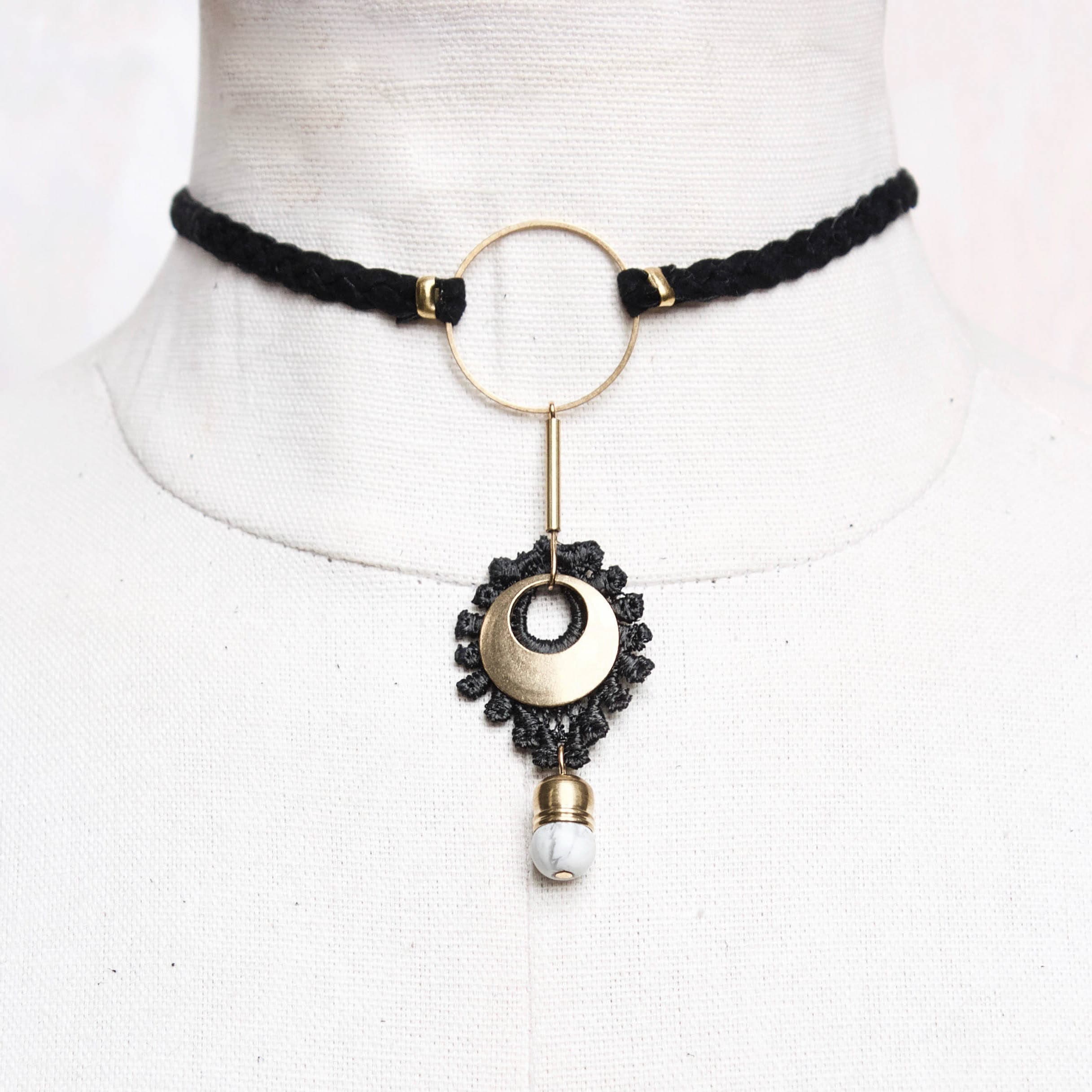 Black Pendant Choker Statement Necklace ARTILLERY Lace Black Pendant Choker Statement Necklace ARTILLERY Lace