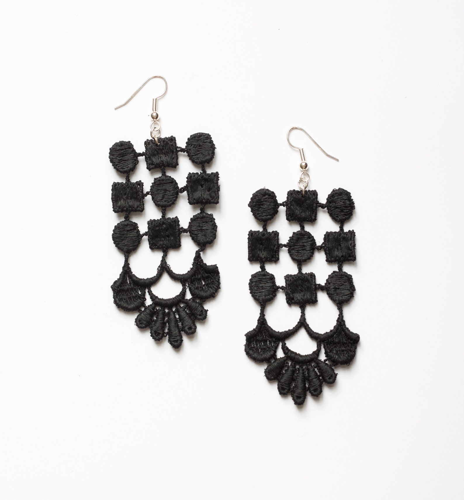 Black Lace Earrings JELLYFISH Art Deco Statement Earrings Etsy