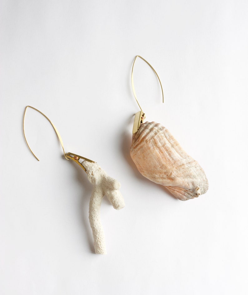 Sustainable statement earrings NATURAL SPECIMEN unusual ethical jewelry wearable nature hack floral seashell air plant botanical flowers image 5