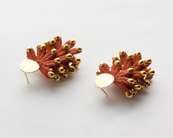 Boucles d'oreilles en dentelle -CORALLIA- Dentelle terracotta, ochre, rose, sarcelle, marine, etc Corail or bijoux française festifs Fêtes