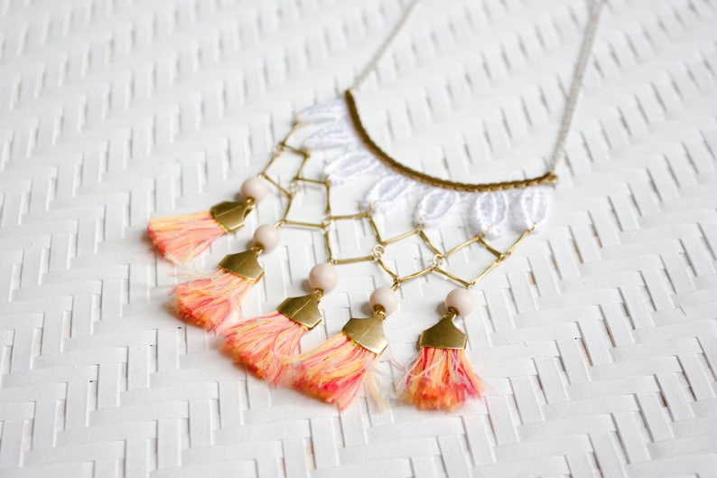 Tassel Fringe Necklace CALI Vintage Lace Necklace With Etsy