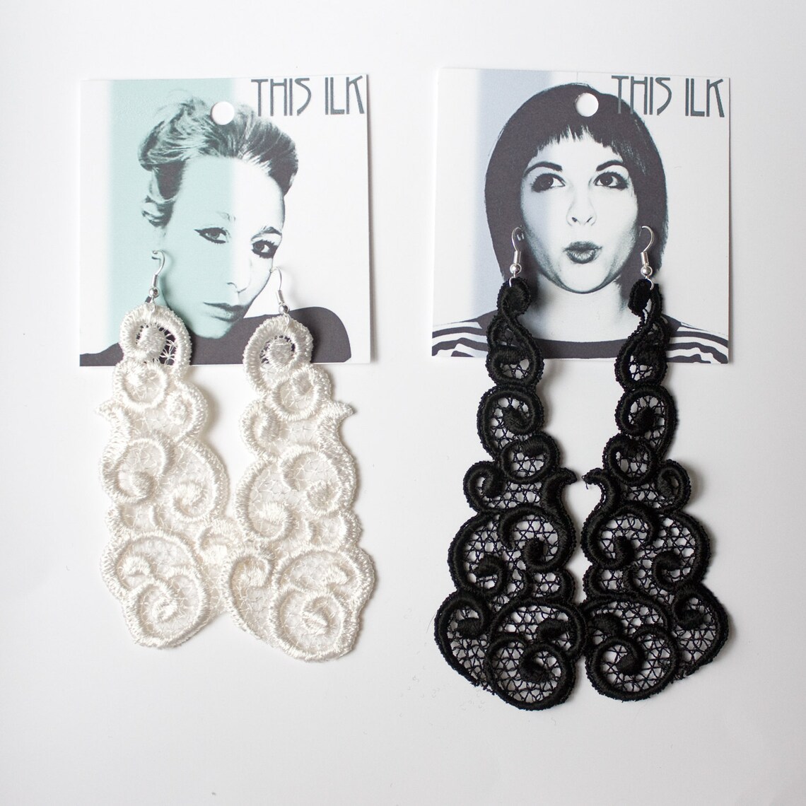 Lace Earrings CLOUDS Black Lace Statement Jewelry Textile Etsy