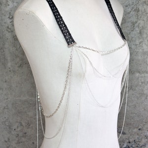 Body harness jewelry BRETELLES Black or ivory lace choice of chain suspenders vintage body chain high fashion brunch outfit statement image 2