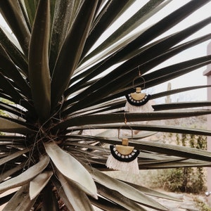 Fringe earrings MEMPHIS Statement earrings tiki geometric African inspired post-modern tribal earrings black vintage lace and brass image 8