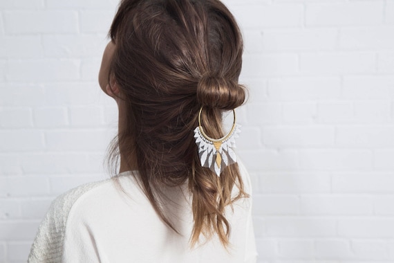 Lace Hair Accessory - DAZE - White Lace, Brass Hoop Knot Bun