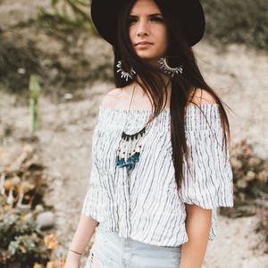 Tassel fringe necklace CALI Vintage lace necklace with brass chains exotic beads and fringe tassels statement and boho necklace surf Black & dark blue