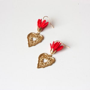 Lace heart earrings - CORAZON SAGRADO -  sacred heart red statement earrings, flaming heart, valentines, catholic symbol, Romeo + Juliette