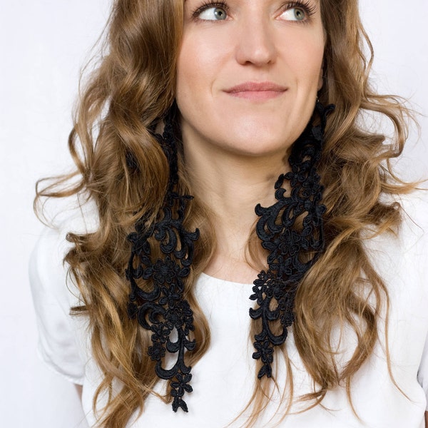 Extra lange kanten statement-oorbellen - FEARLESS - grote vintage kanten oorbellen in zwart of wit, bruidskleding, enorme boho-gedurfde trouwoorbellen