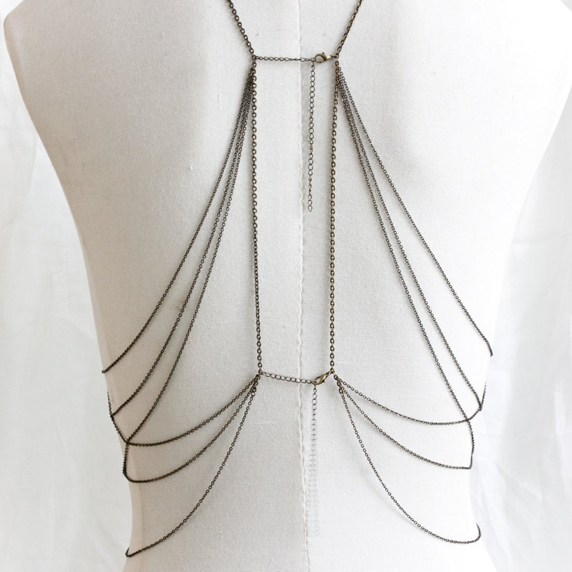 Body Harness Jewelry Warrior Black Lace With Bronze Chain Etsy