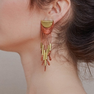 Lace fringe statement earrings - CANYON - Terracotta, burnt orange & more earth tones, long dangle earrings, boho, southwestern earrings