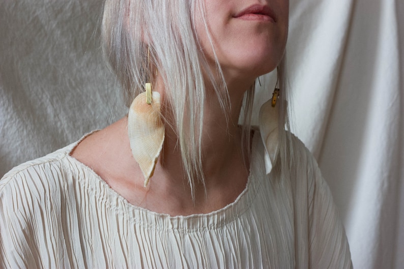 Sustainable statement earrings NATURAL SPECIMEN unusual ethical jewelry wearable nature hack floral seashell air plant botanical flowers image 4