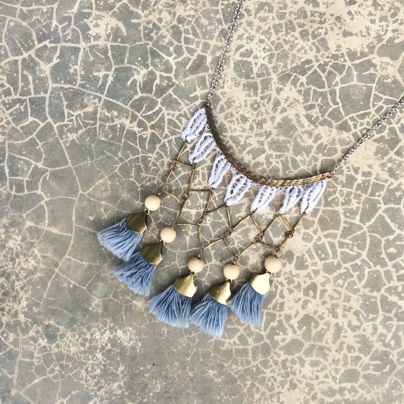 Tassel fringe necklace CALI Vintage lace necklace with Etsy