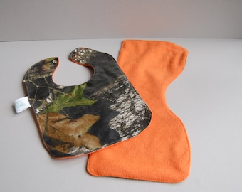 Mossy Oak & Safety Orange Bib and Burper ~ Made to order