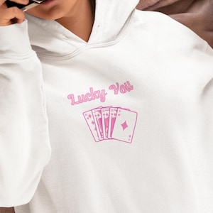 Felpa con cappuccio "Lucky You!", Coquette, Carte da gioco, Trendy, Retro, Casinò, Anni 2000, Giochi di carte, Felpa con grafica unisex, Idea regalo