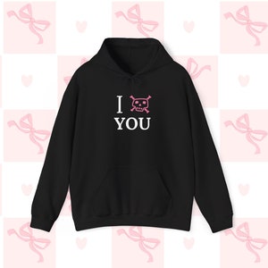 I Heart You Y2k Mcbling Hoodie vintage 2000&#39;s Style, Gift Idea, Pink Skull Graphic Sweater
