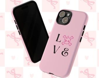 Y2K Pink Skull Love Phone Case, Protective Dual Layer