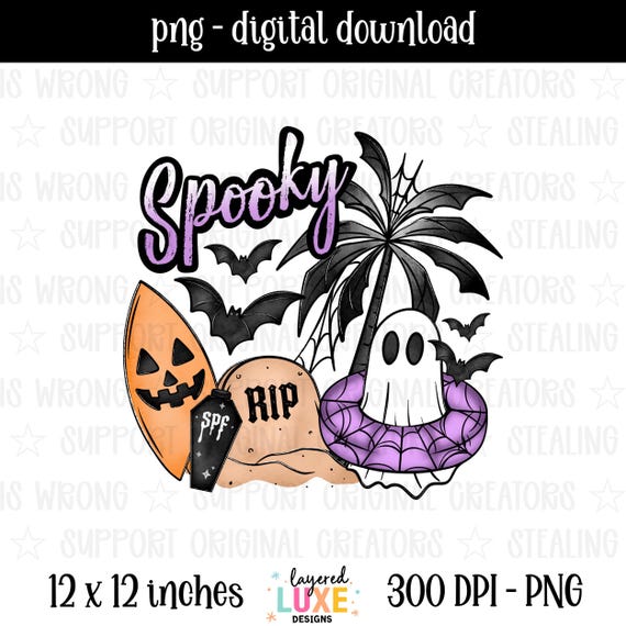 Spooky Beach PNG Trendy T-Shirt Sublimation Sticker Funny Summerween Shirt Ghost Beach Halloween Summer Gift Spooky Season