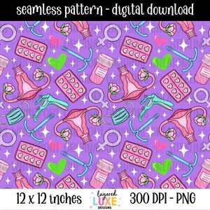 Sömlöst mönster för sjuksköterska, OBGYN, digitalt papper, tygdesign, tumbler wrap, scrapbooking, present