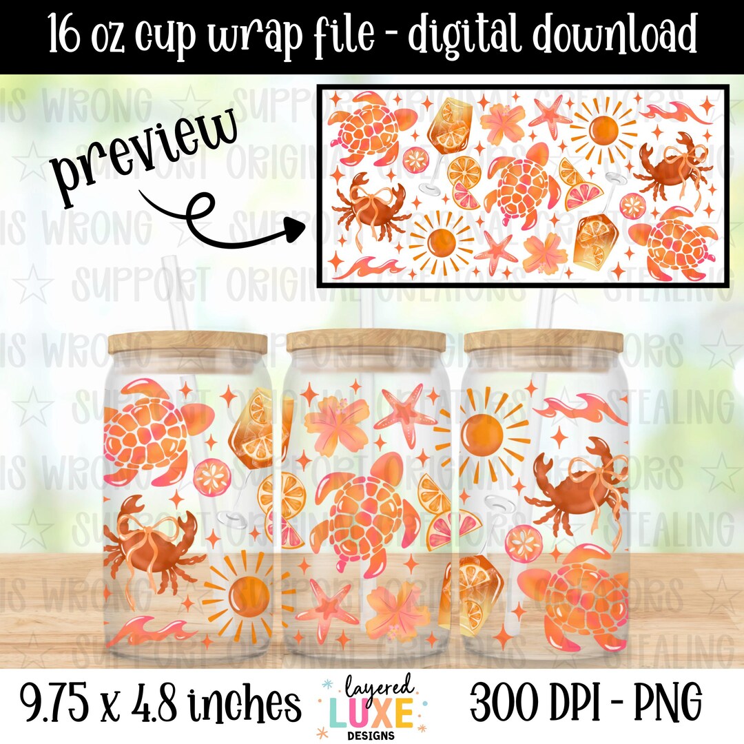 Pastel Beachy Summer Vibes Cup Wrap PNG 16oz - Etsy