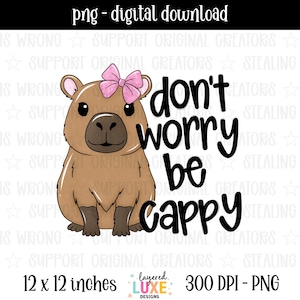 Maak je geen zorgen, wees cappy png trendy t-shirt sublimatie sticker grappig capibara shirt capibara minnaar cadeau schattige dierenhumor