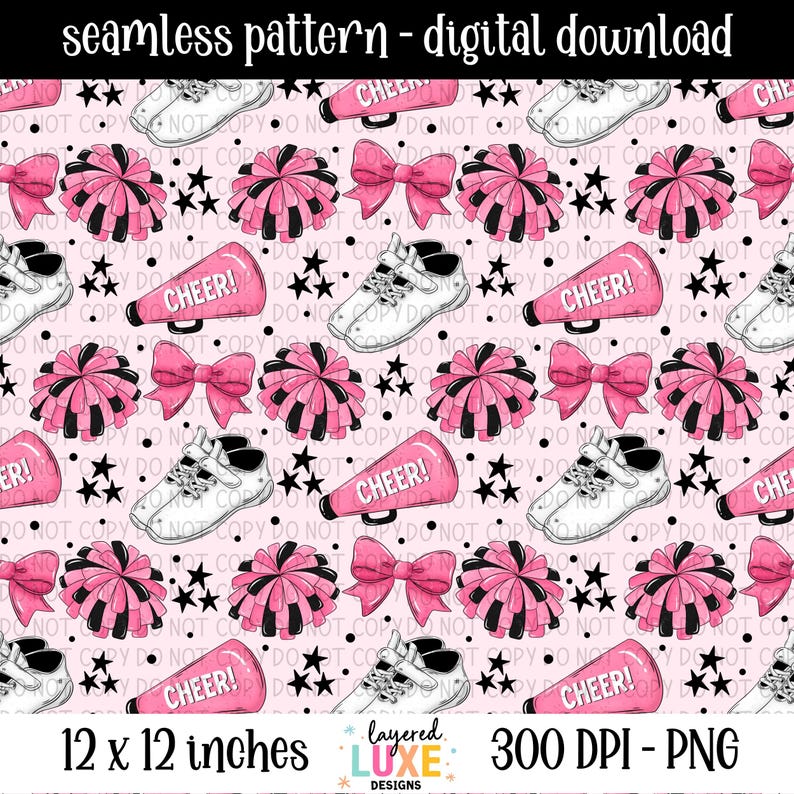 Cheerleader Seamless Pattern PNG Digital Paper Cheer Mom Fabric Design ...