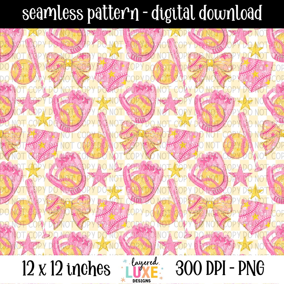 Softball Pink Glitter Seamless Pattern, (digital Paper PNG) - Etsy