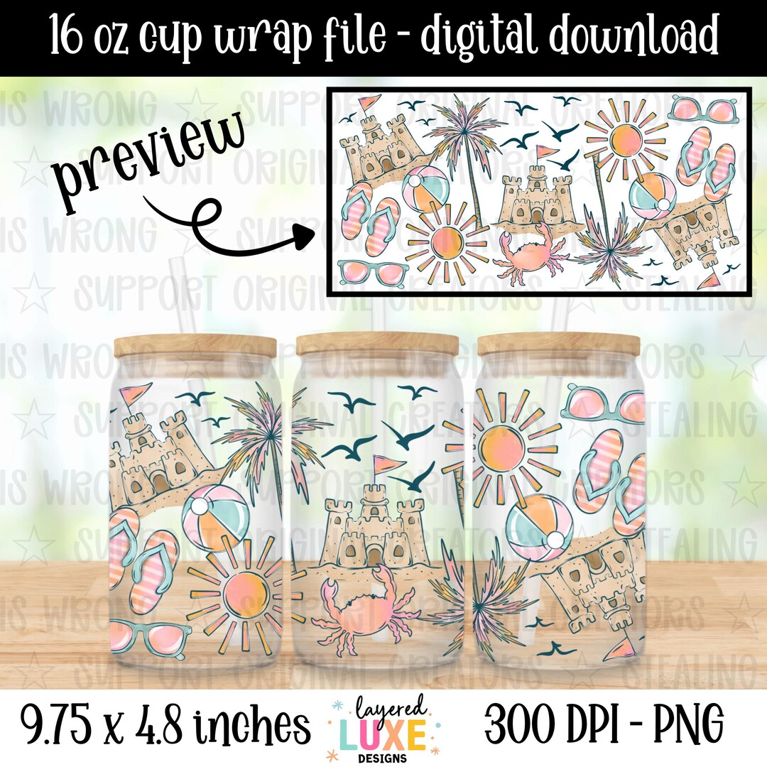 Pastel Beachy Summer Vibes Cup Wrap PNG 16oz - Etsy