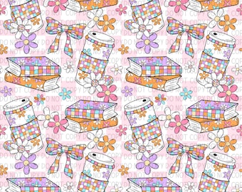 Coffee, Books Retro Pattern, Book Lover PNG (Digital Download)