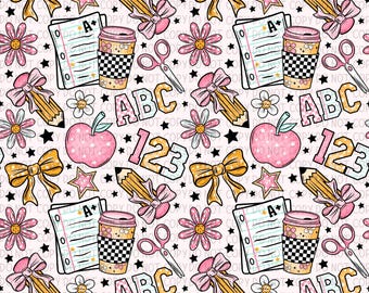 Patrón sin costuras para la vuelta al cole PNG Papel digital para profesores ABC 123 Diseño de tela para el aula Envoltura de vaso Álbum de recortes Regalo para profesores