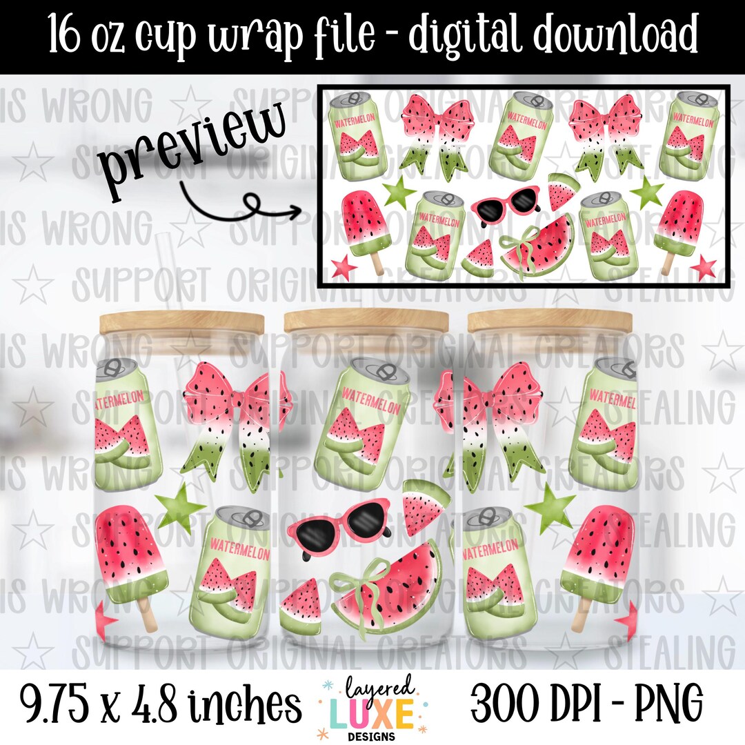 Sweet Summer Vibes Cup Wrap PNG 16oz Tumbler Watermelon Tropical Beach ...