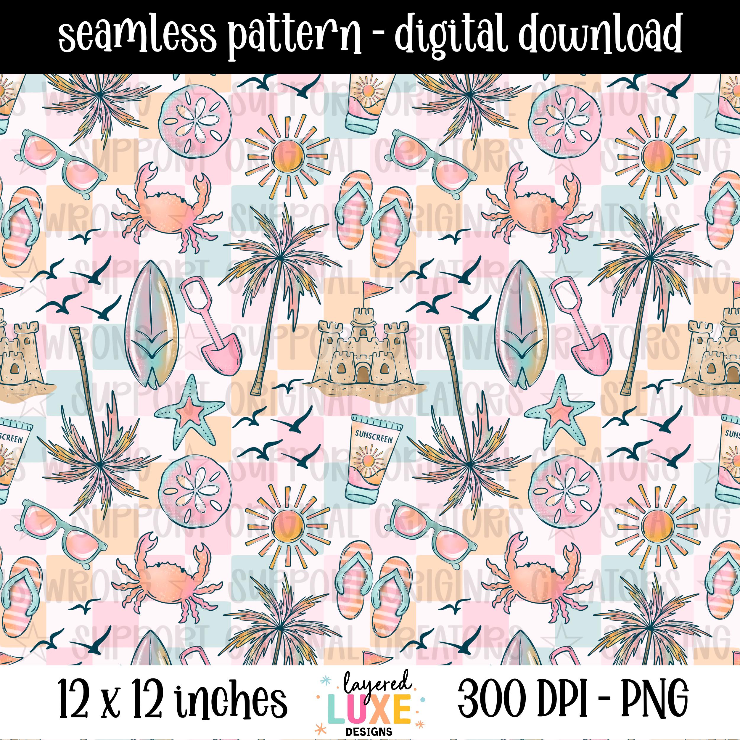 Pastel Beach Summer Seamless Pattern: Tropical Vibes, Digital Paper ...